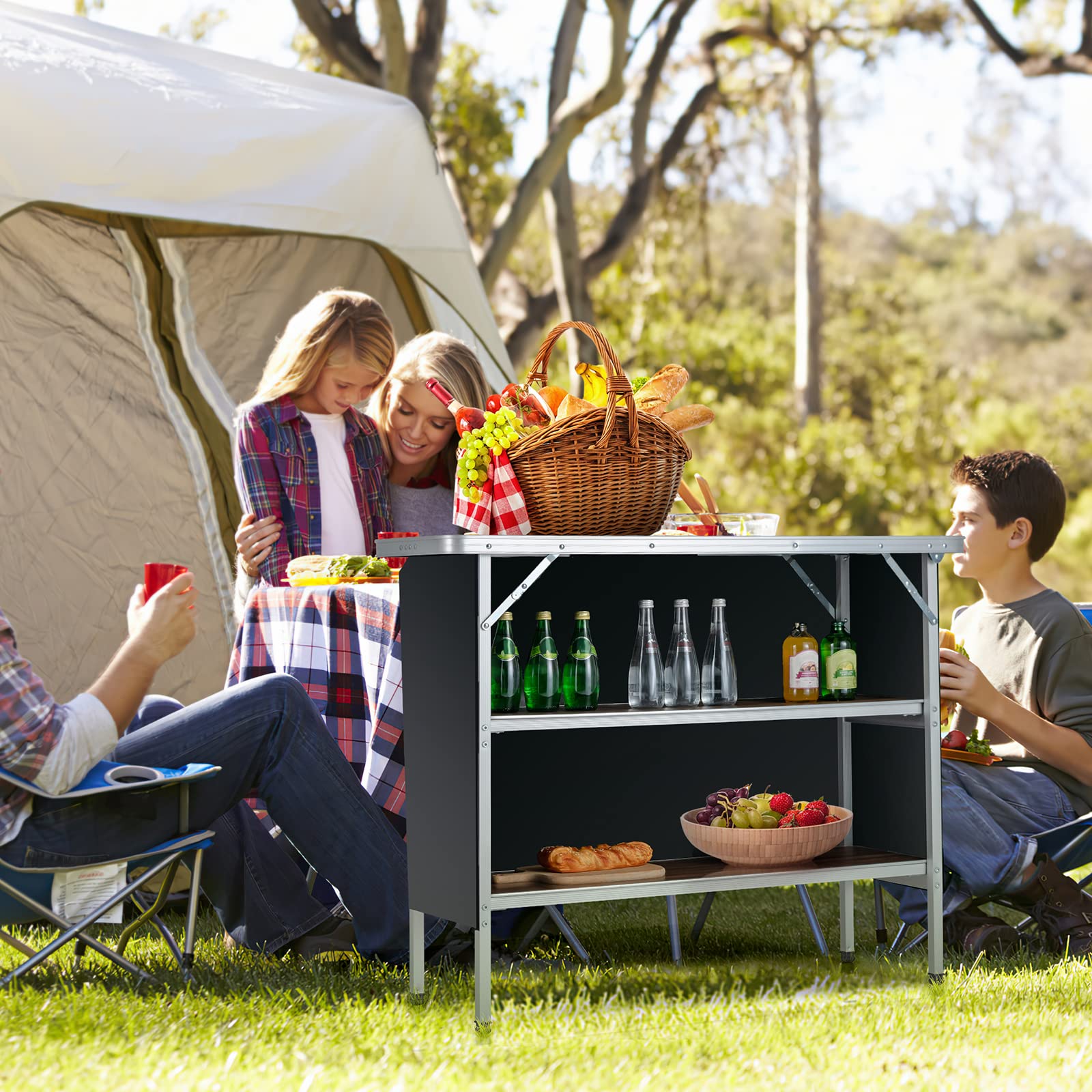 Giantex bar table with two-tier shelves for organized storage