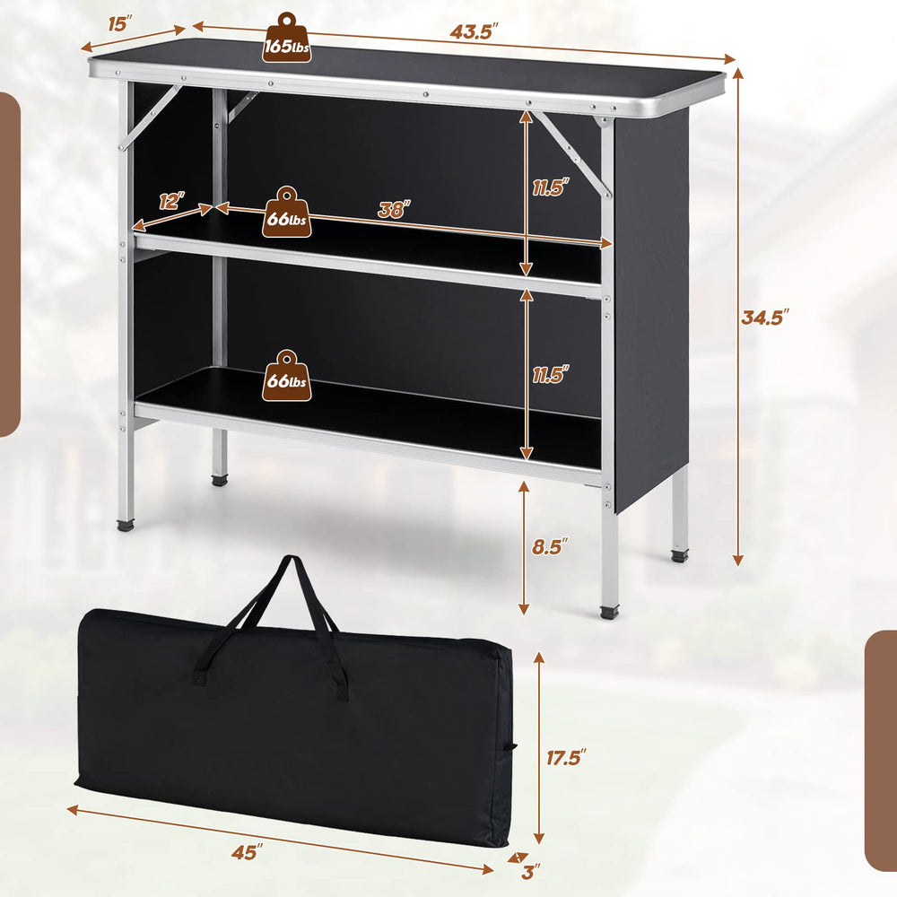 Giantex bar table showing two-tier shelves for easy ingredient and utensil access.