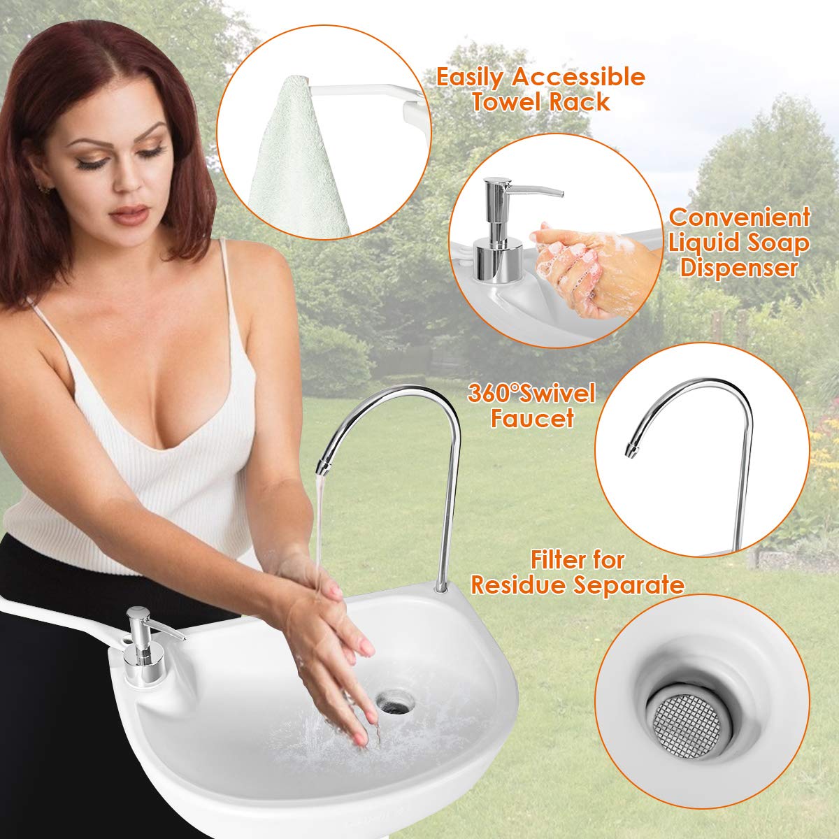 Giantex outdoor-ready camping sink supports camping, hiking, picnics, and events.