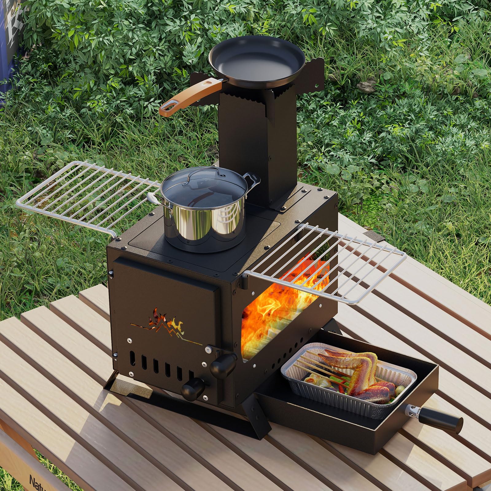 Giantex portable camping stove in use, delivering warm comfort on outdoor trips.