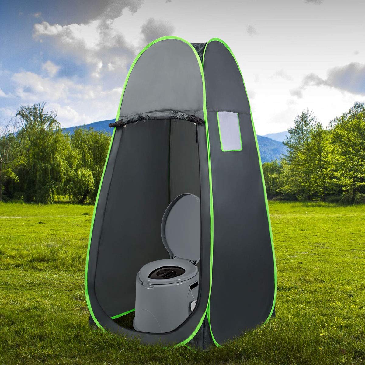 Giantex portable travel toilet includes a large-capacity inner bucket.