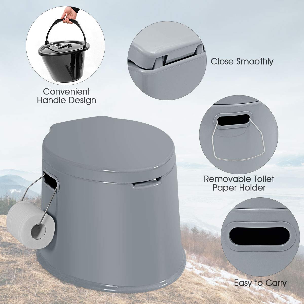 Giantex portable travel toilet, lightweight with side handles for effortless transport.