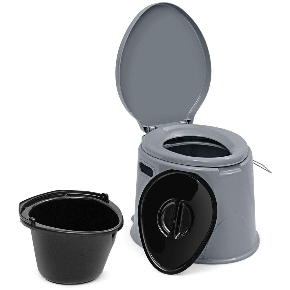 Giantex portable travel toilet helps seal odors with dual lids.