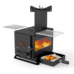 Giantex portable wood stove front view, compact design for convenient outdoor cooking.