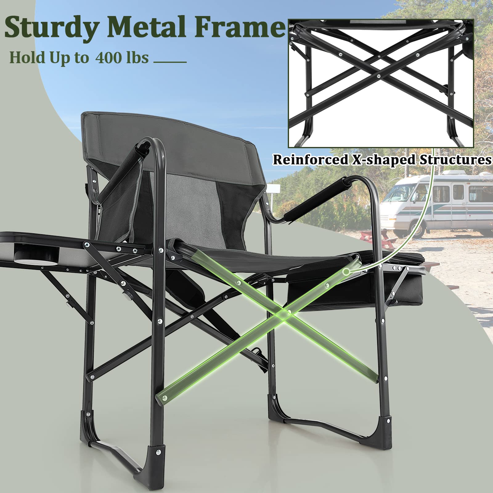 Giantex reinforced X-shaped frame adds stability on uneven ground.