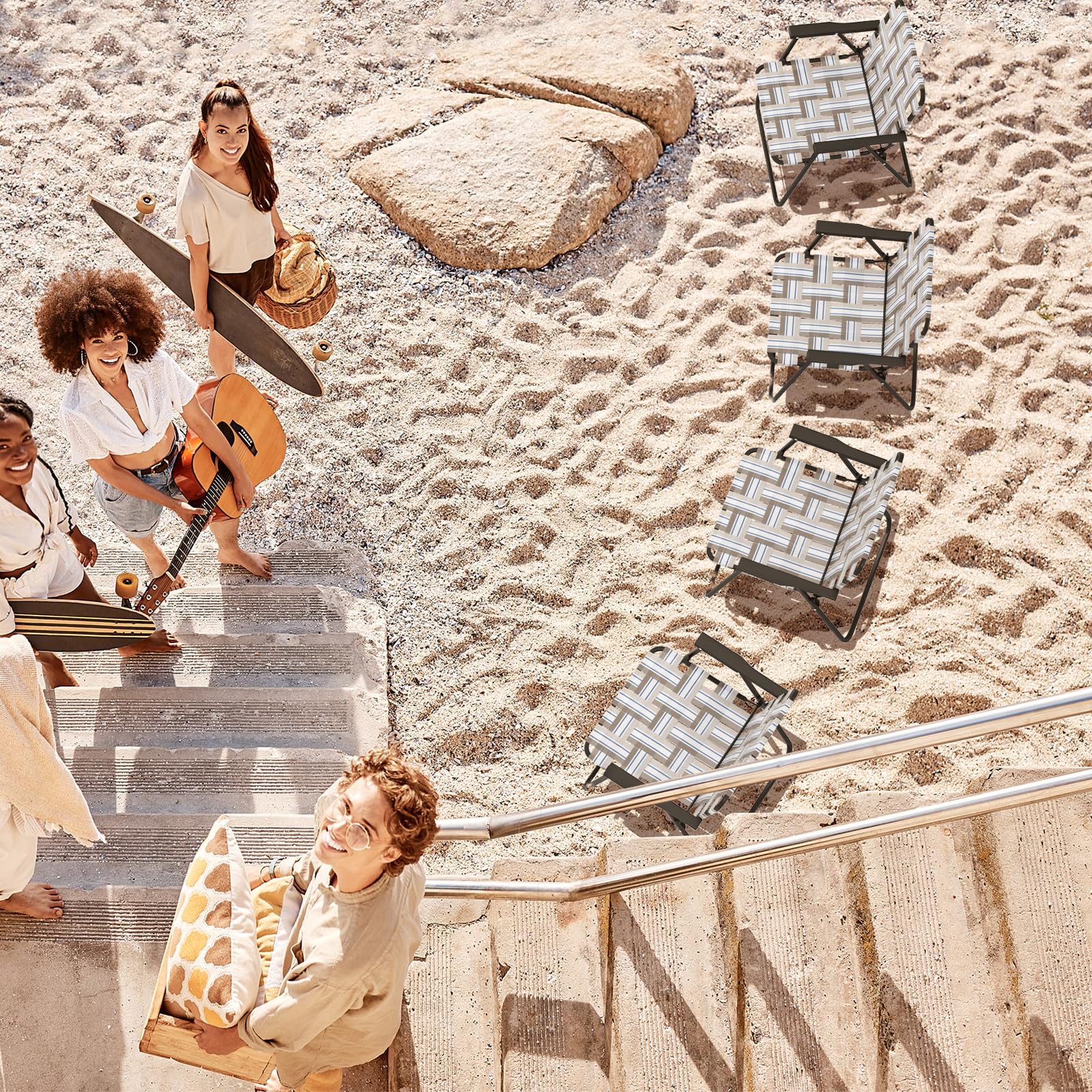 Giantex steel-frame director chair shown at the beach for sturdy comfort.
