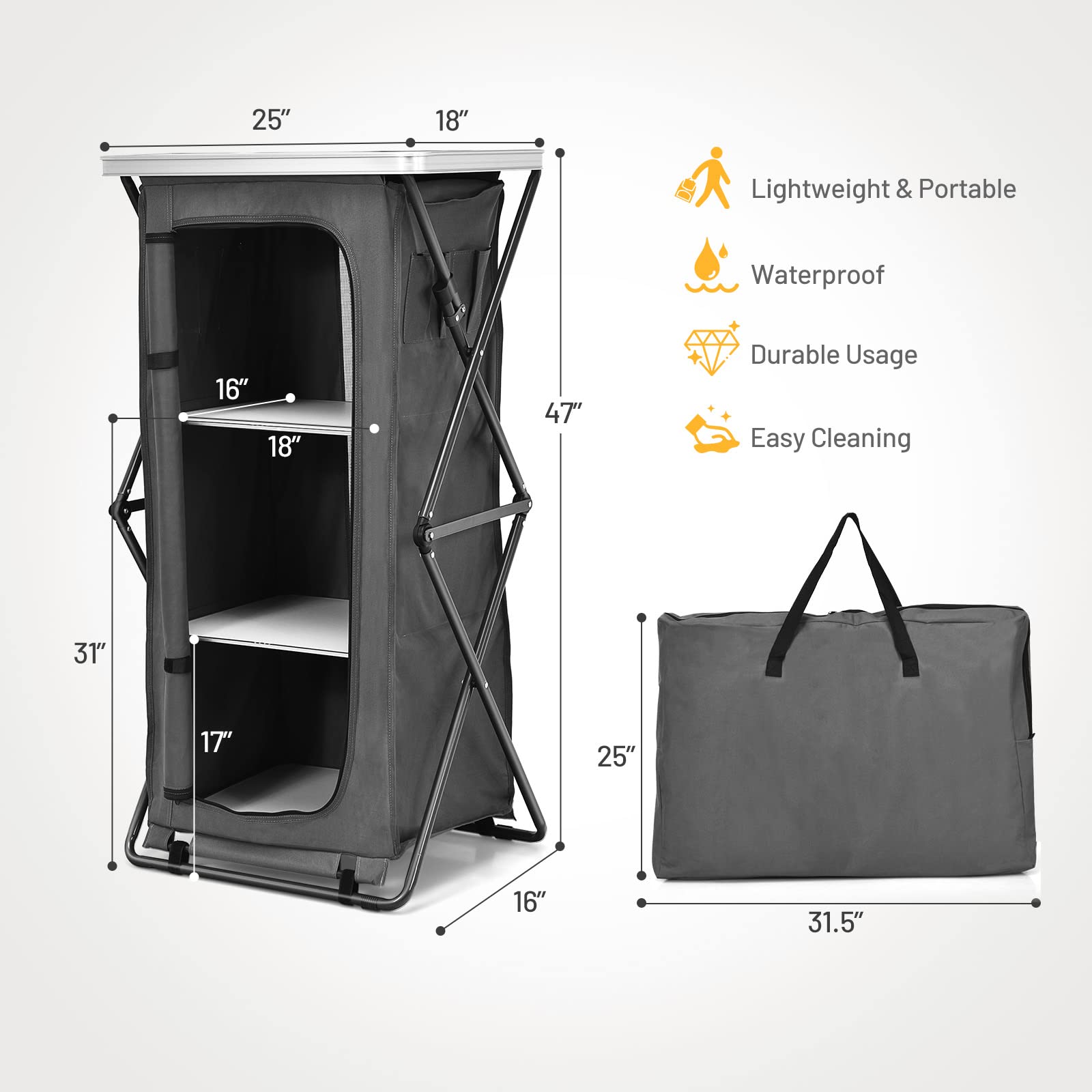 Giantex three-shelf storage keeps gear organized and accessible