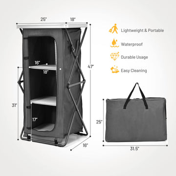 Giantex three-shelf storage keeps gear organized and accessible