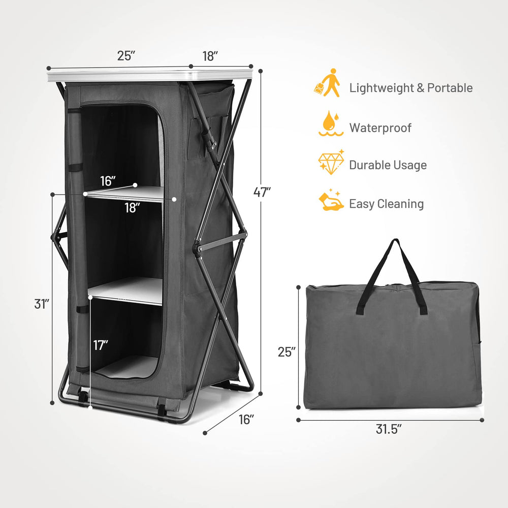 Giantex three-shelf storage keeps gear organized and accessible