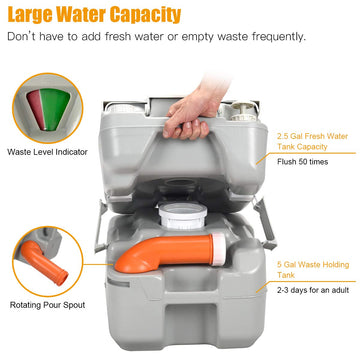 Detachable waste holding tank for easy emptying and maintenance.