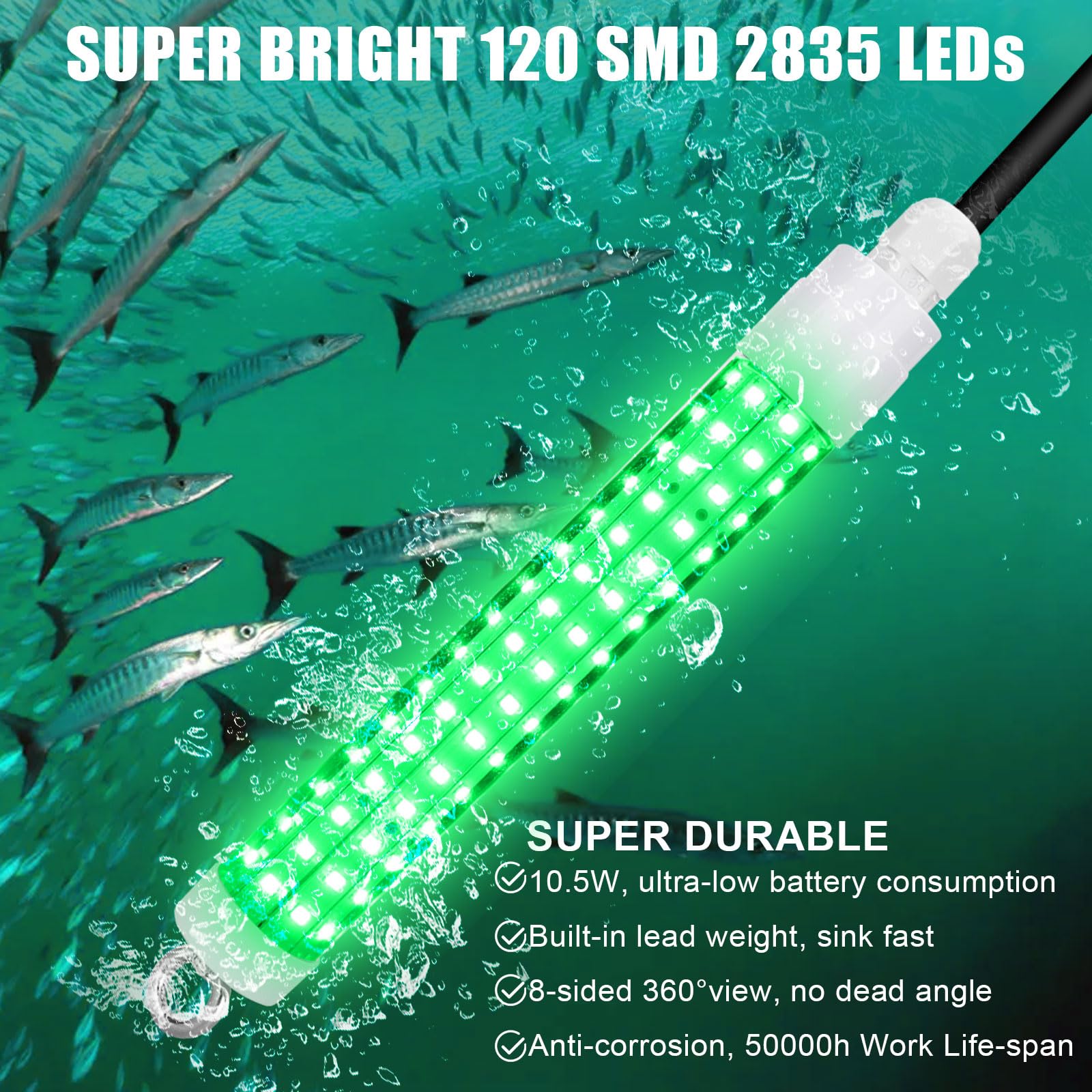 Gibbab light with 22.3ft cord enables flexible power setup for boats and shore fishing