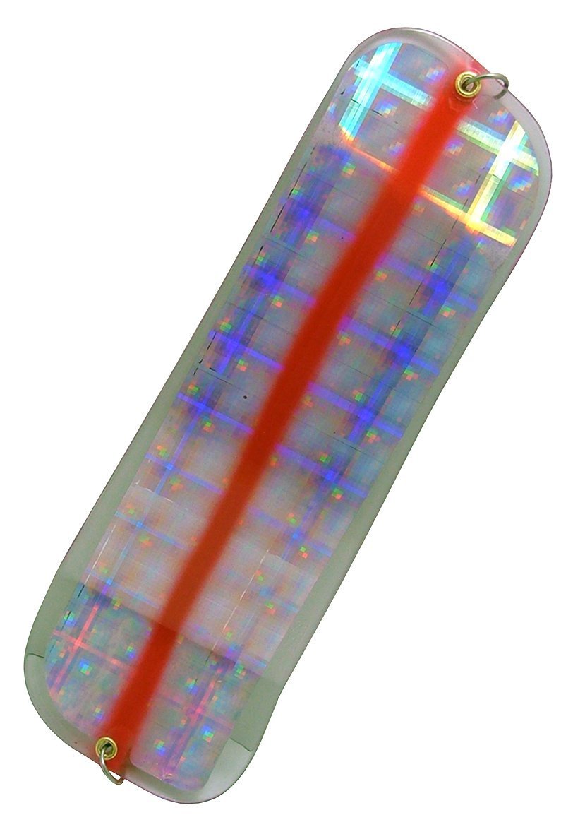 Gibbs-Delta Highliner Flasher in UV red stripe boosts lure visibility and lifelike motion.