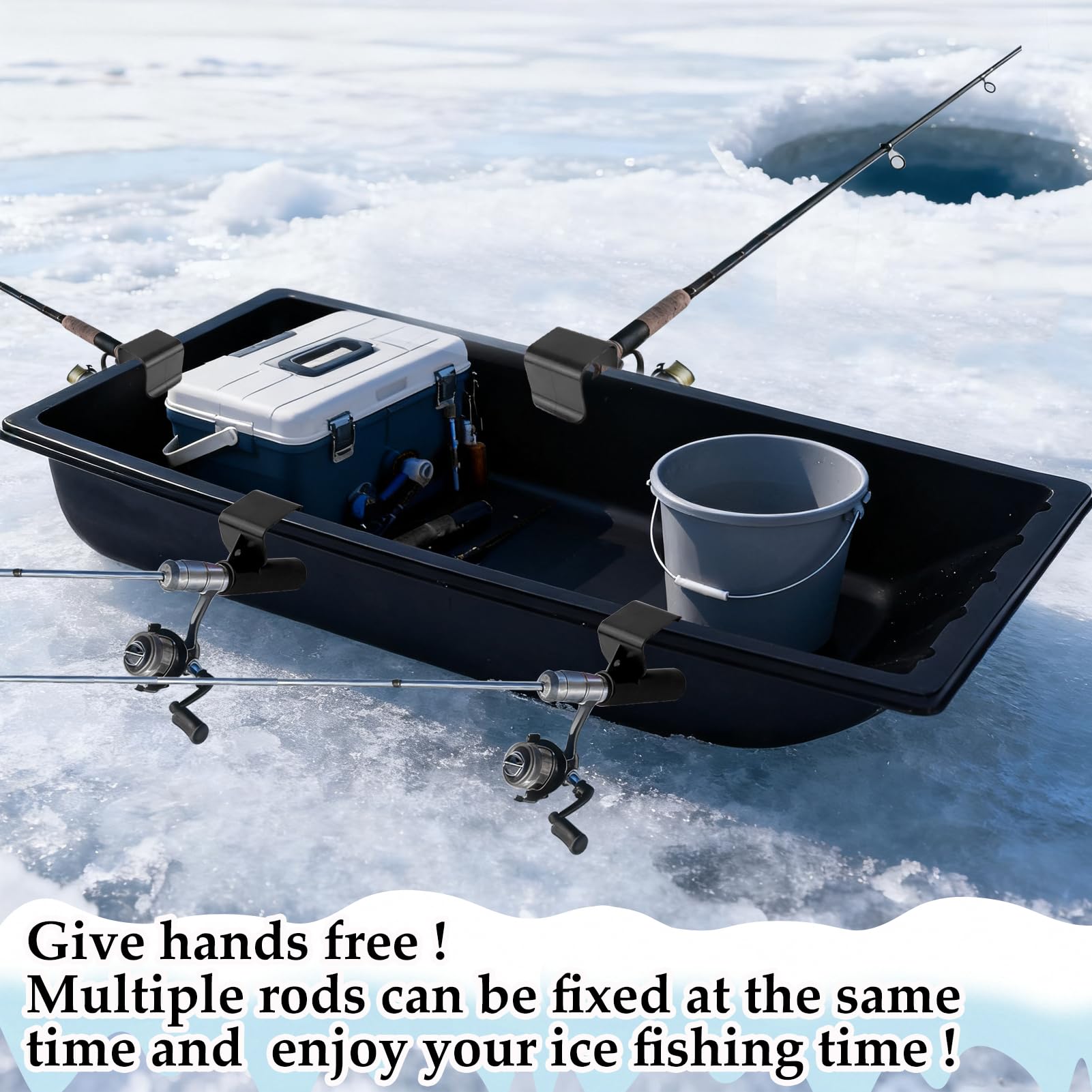 Gift-ready black ice fishing rod holder for anglers
