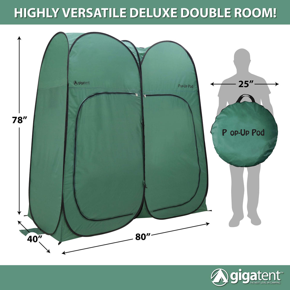 GigaTent Two Room Pod shower tent provides private outdoor rinse after activities.