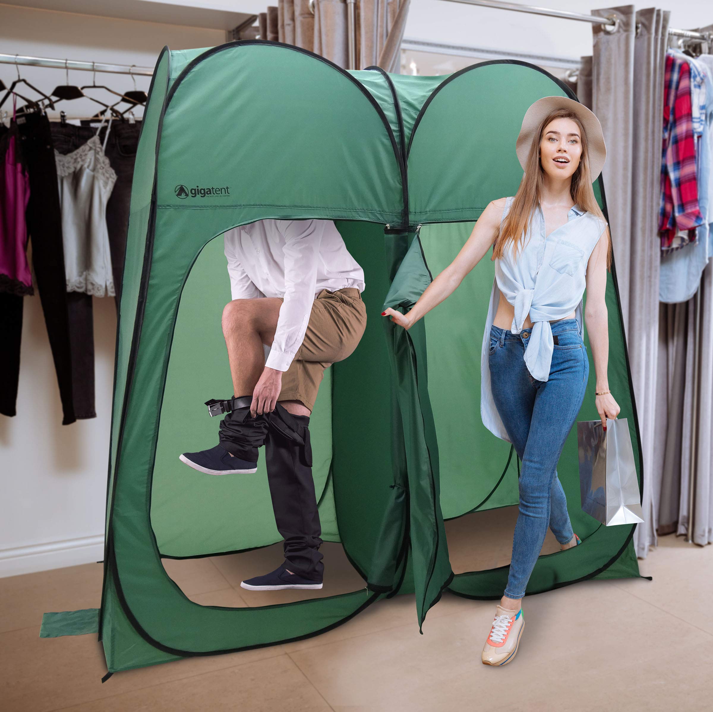 GigaTent Two Room Pod stakes and anchors ensure stable setup in wind.