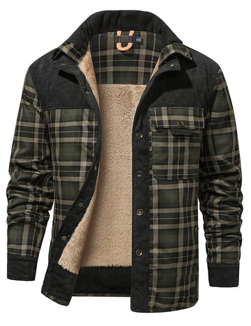 Gihuo men's sherpa-lined shacket front view showing warm fleece interior