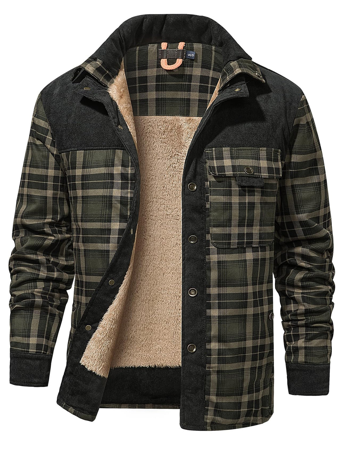 Gihuo men's sherpa-lined shacket front view showing warm fleece interior