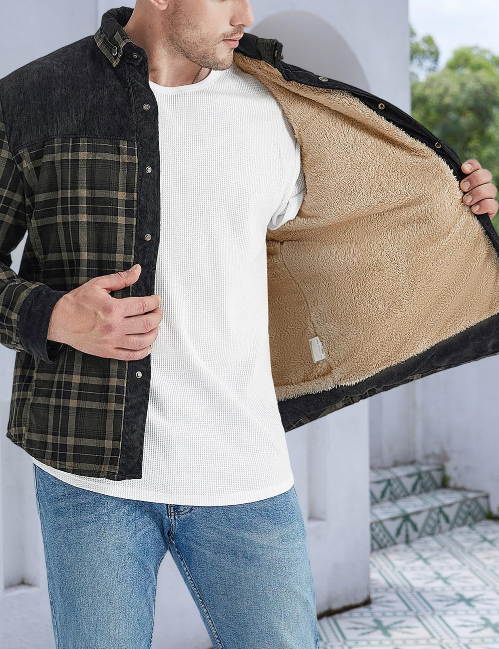 Gihuo sherpa-lined shacket with two pockets for secure storage