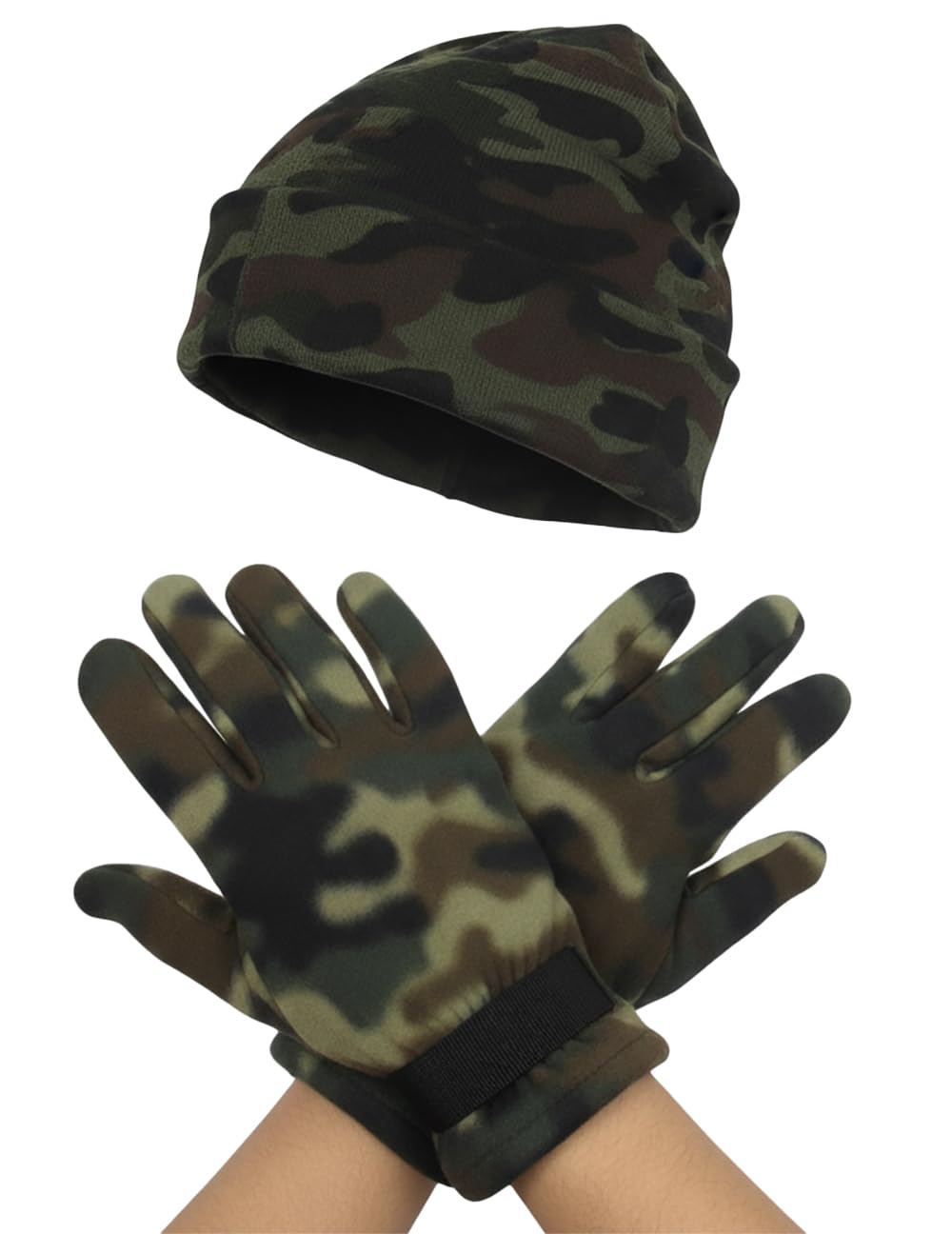 Gilbins warm beanie and glove set close-up showing stretchy hat for a snug fit