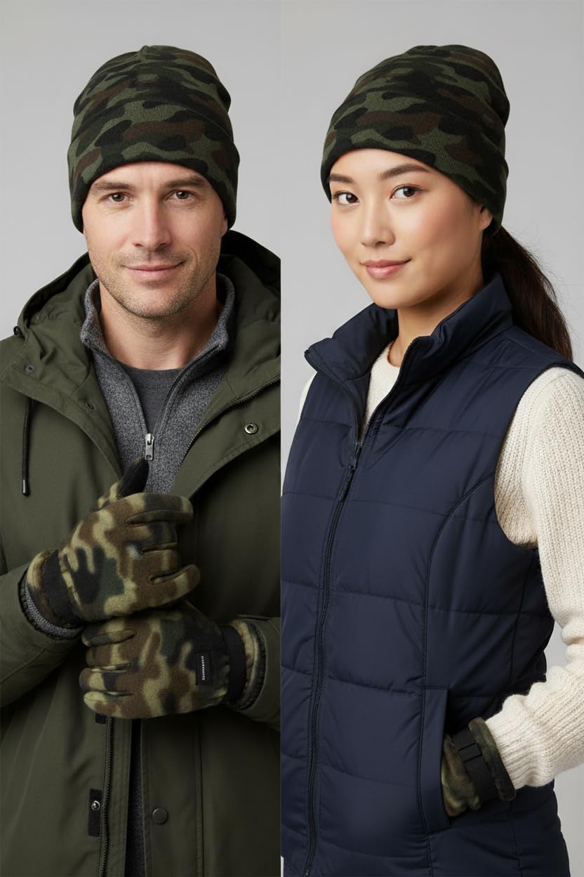 Gilbins winter hat and gloves in action, breathable fleece and adjustable fit for comfort