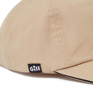 Gill Marine Cap khaki peak detail with branded design