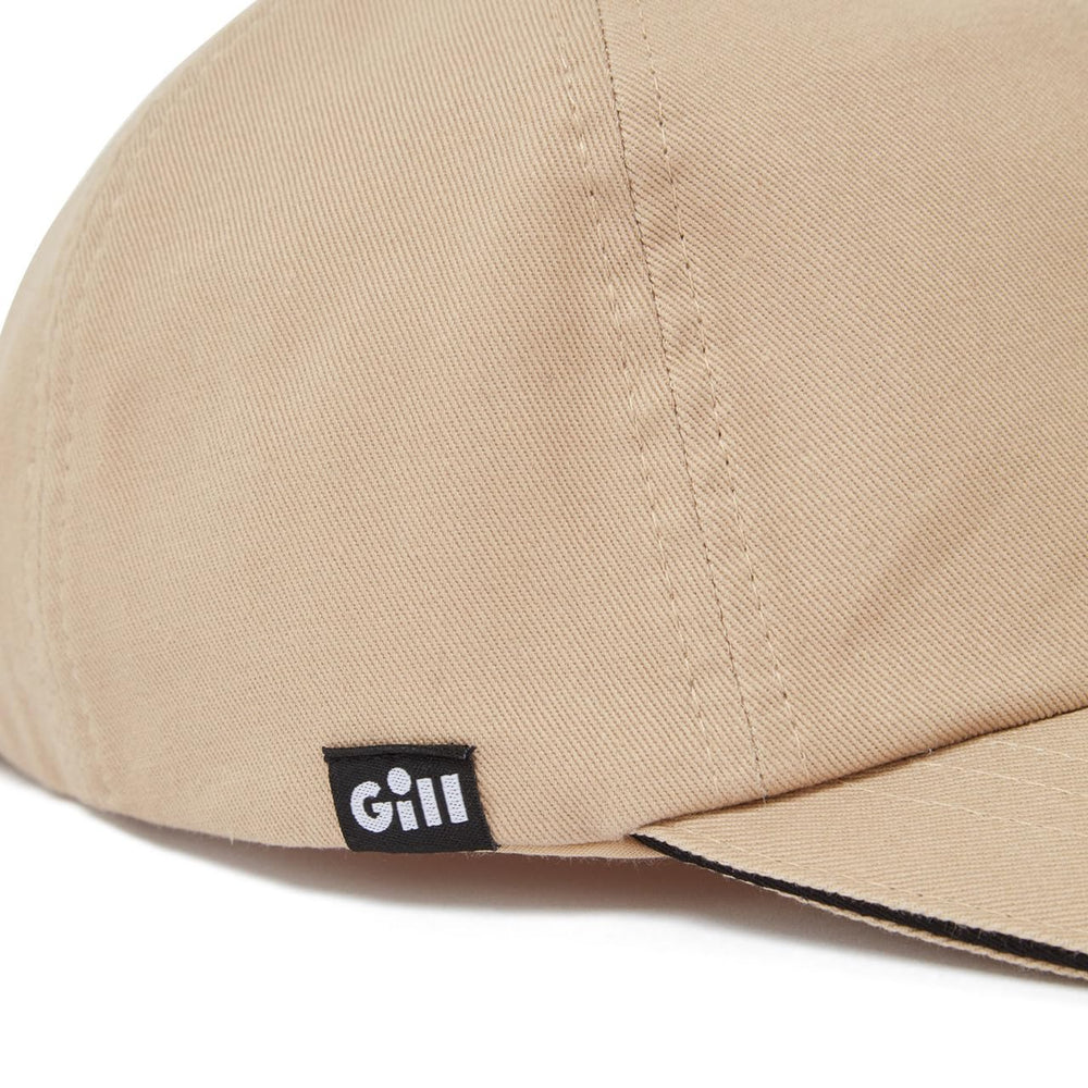 Gill Marine Cap khaki peak detail with branded design