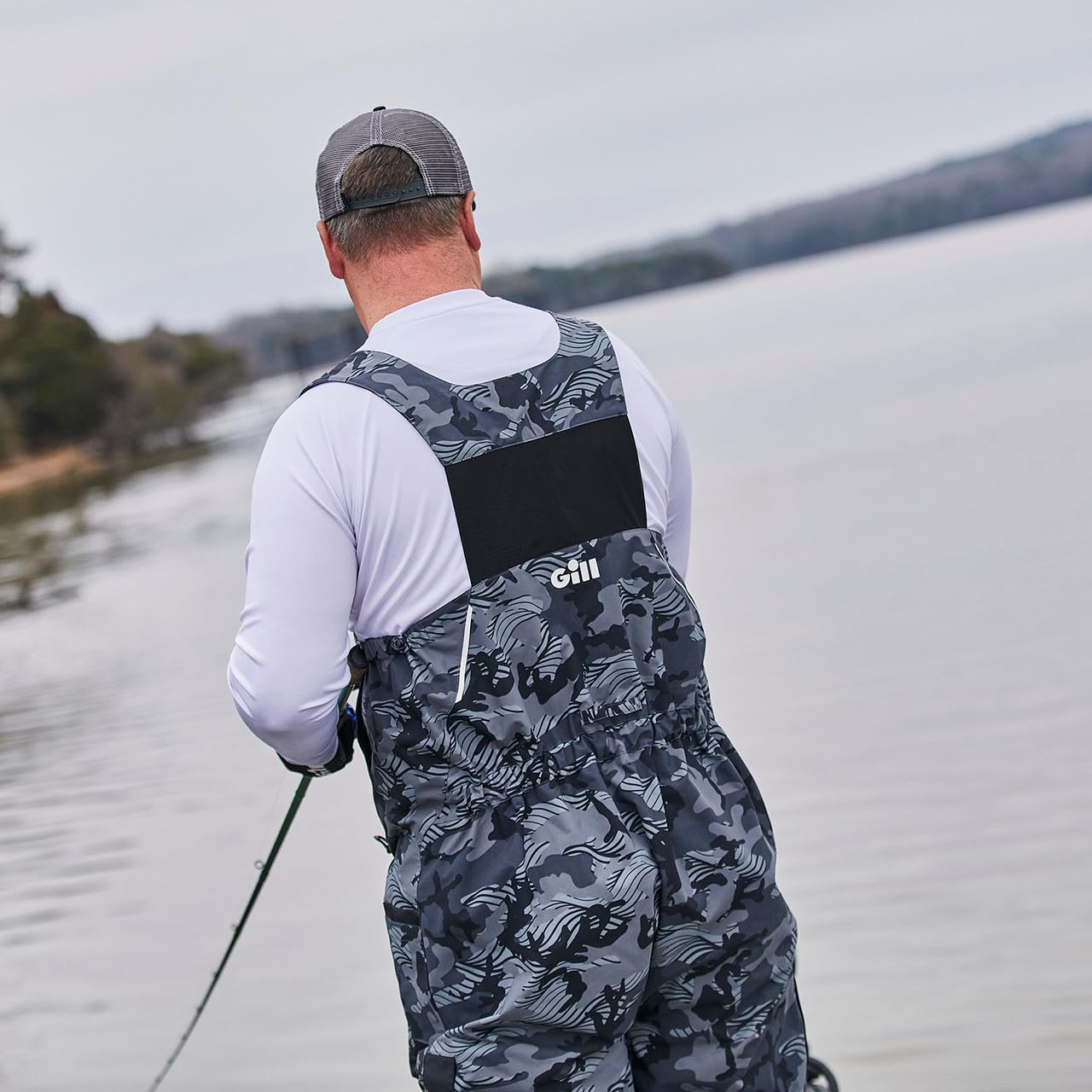 Gill Meridian-X bib reinforced side tool pockets in use