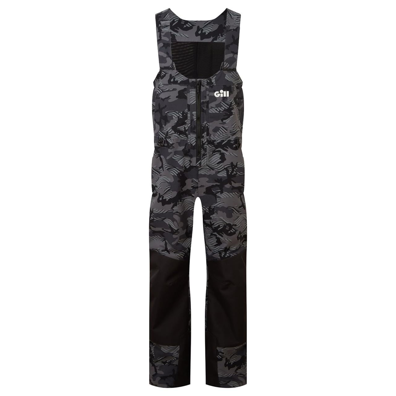 Gill Meridian-X bib shadow camo back view emphasizes adjustable shoulders