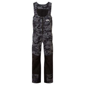 Gill Meridian-X bib shadow camo front view shows water-repellent fabric