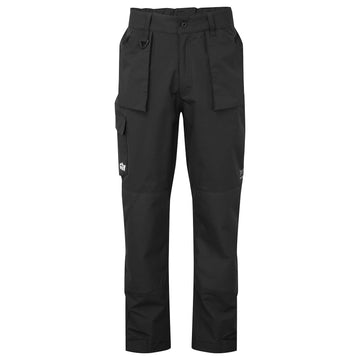 Gill OS3 Coastal Pants in black show waterproof-breathable fabric for coastal sailing.