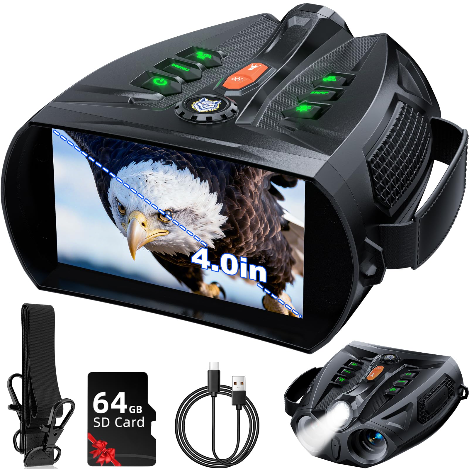 Gipsot 4K night vision goggles front view with clear wildlife footage at night