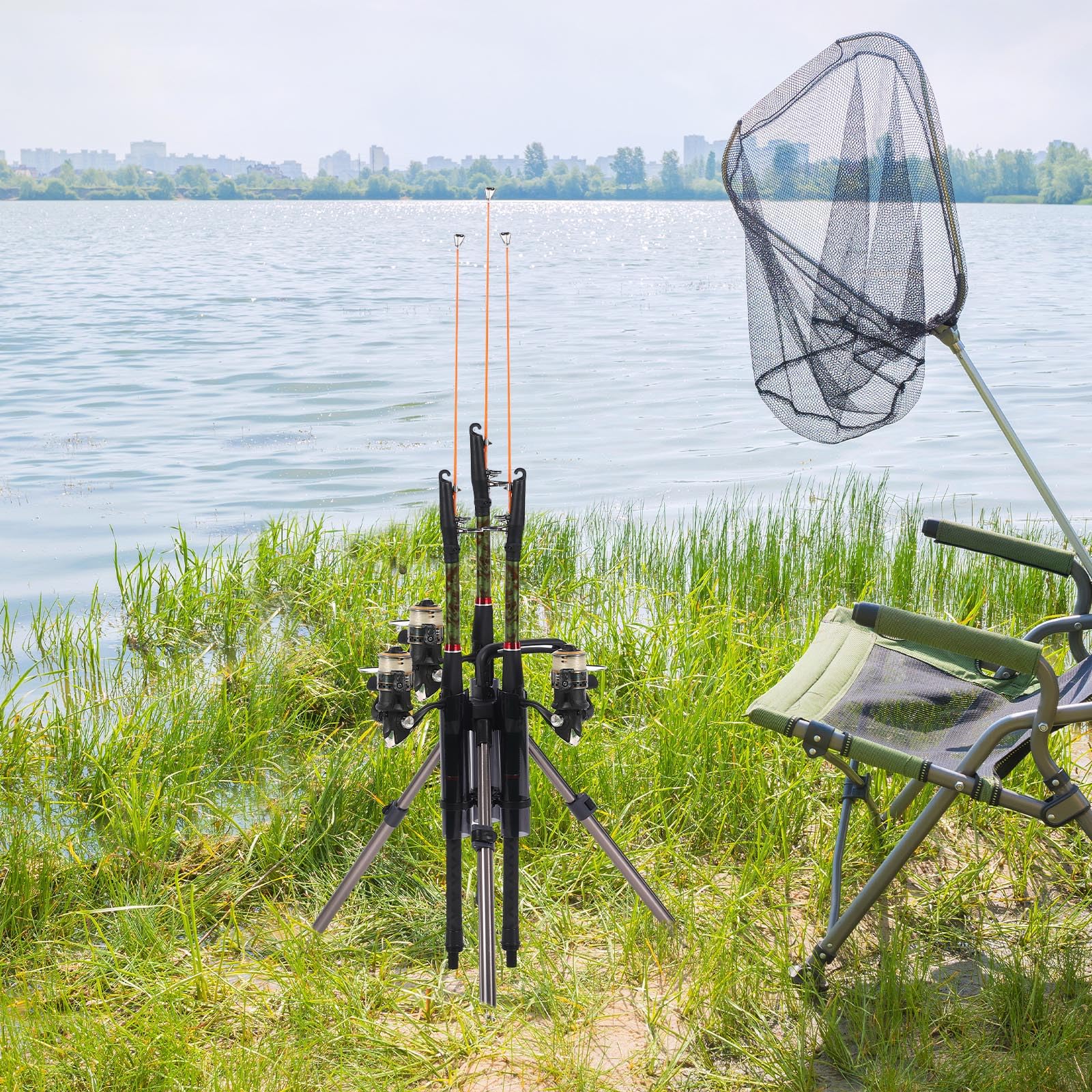 Gisafai 3-rod rack fits surf, river, and shore setups