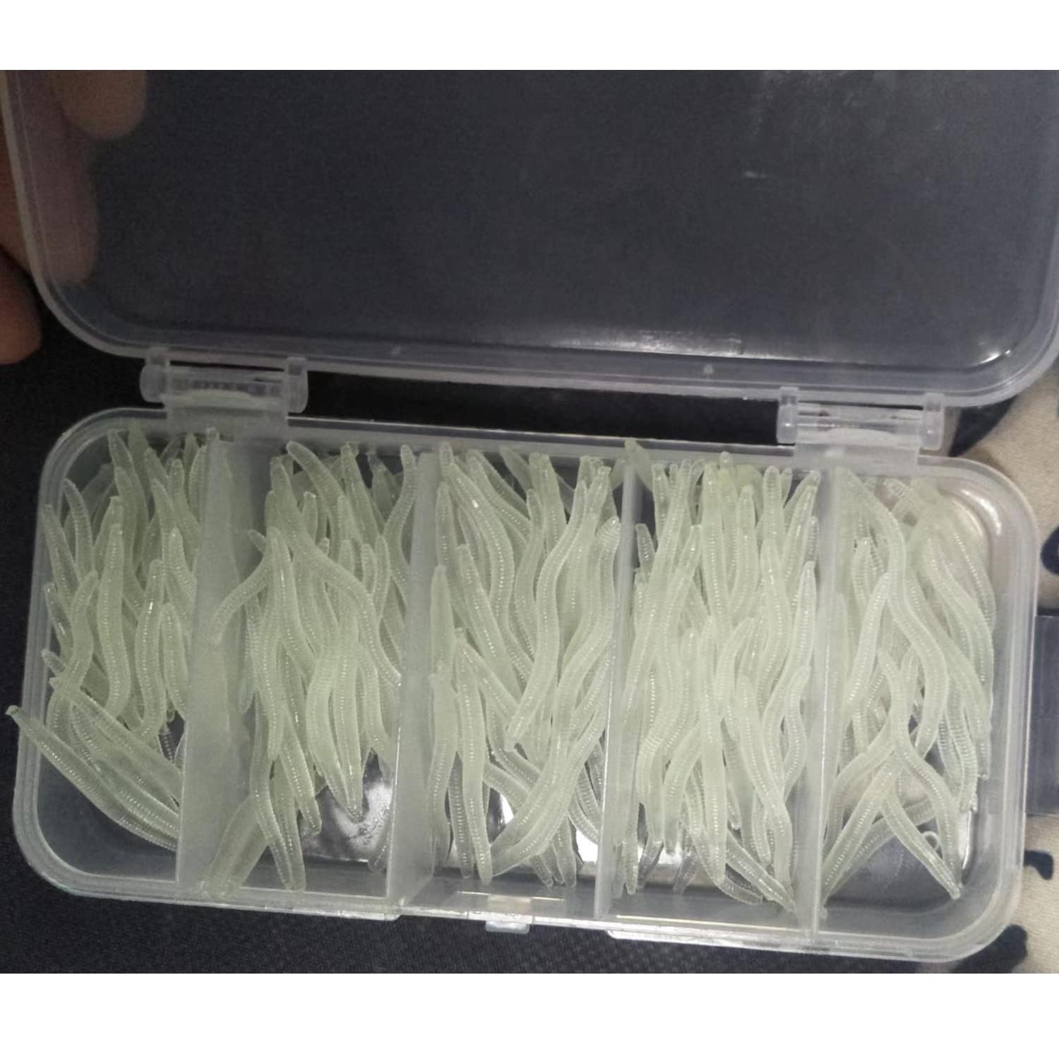 GITSEE 200pcs Soft Worms Lure Kit – contents in plastic storage box