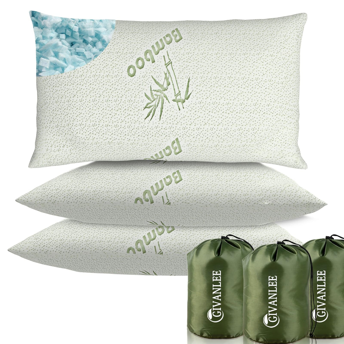 GIVANLEE 3-pack camping pillow folded in storage bag for travel