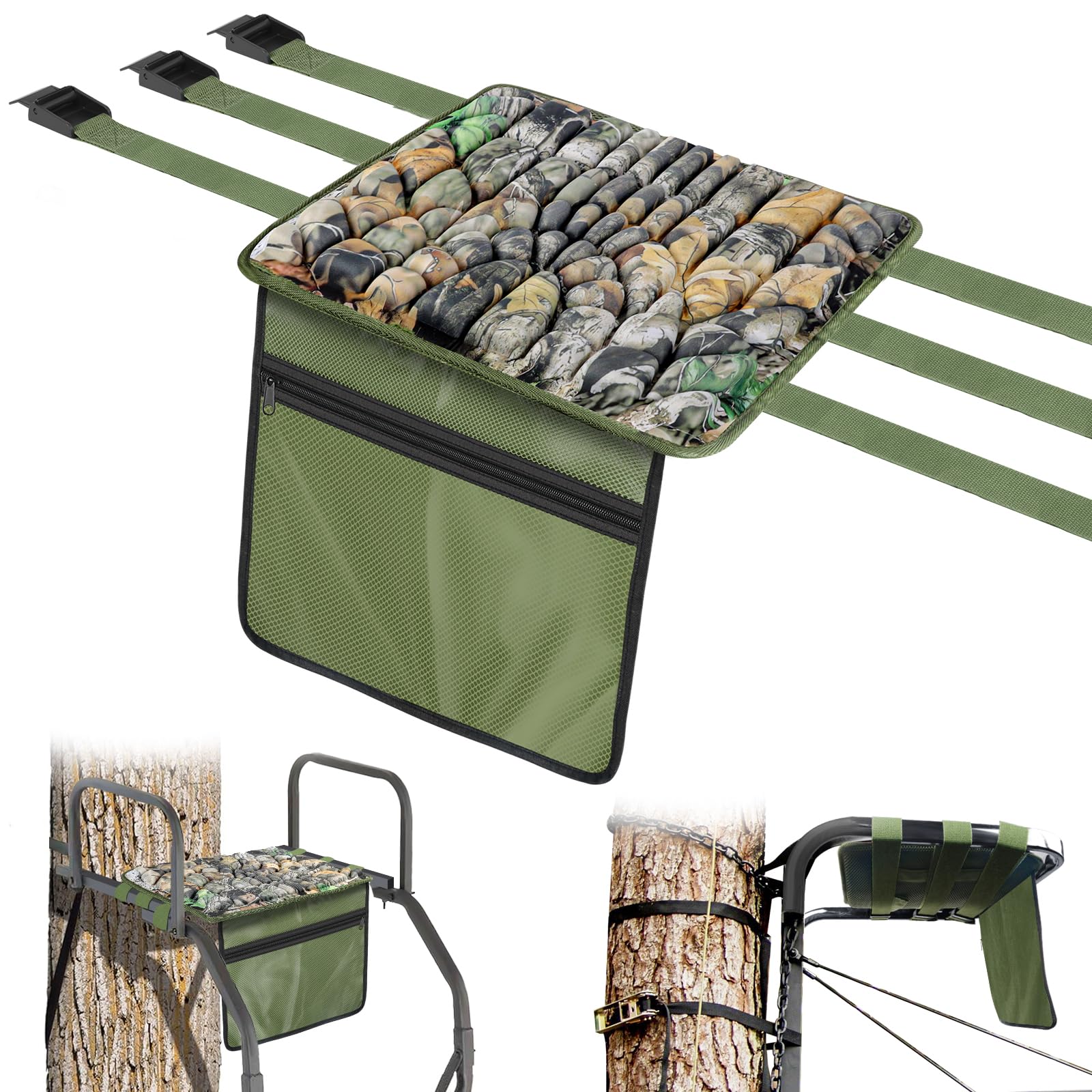 GJL tree stand seat with pocket stores gear during a hunt