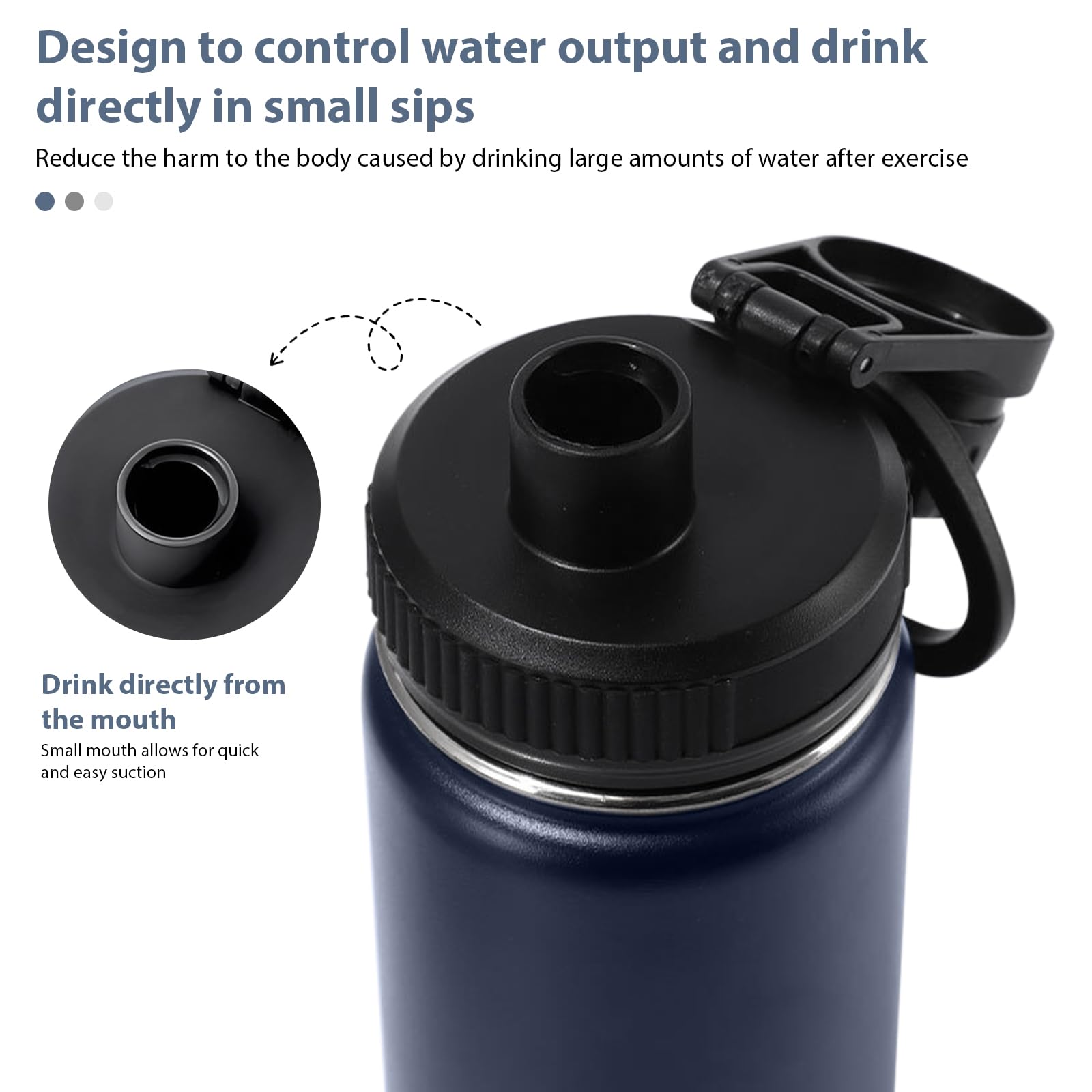 GJV 24oz leak-proof cap bottle designed for secure travel in dark blue.