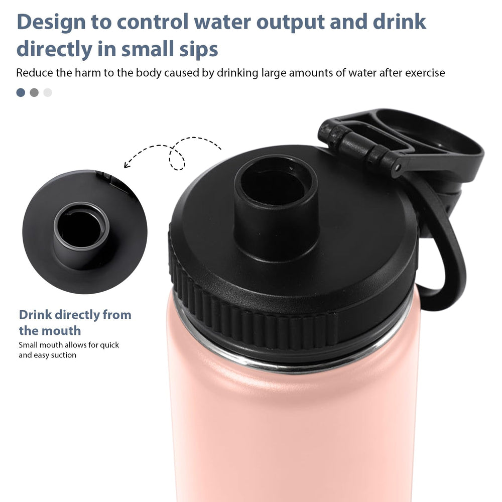GJV pink bottle with leak-proof cap highlights secure seal for travel and gym.