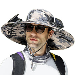 GL SUIT sun hat with dual solar fans offering UPF 50+ shade on the go.