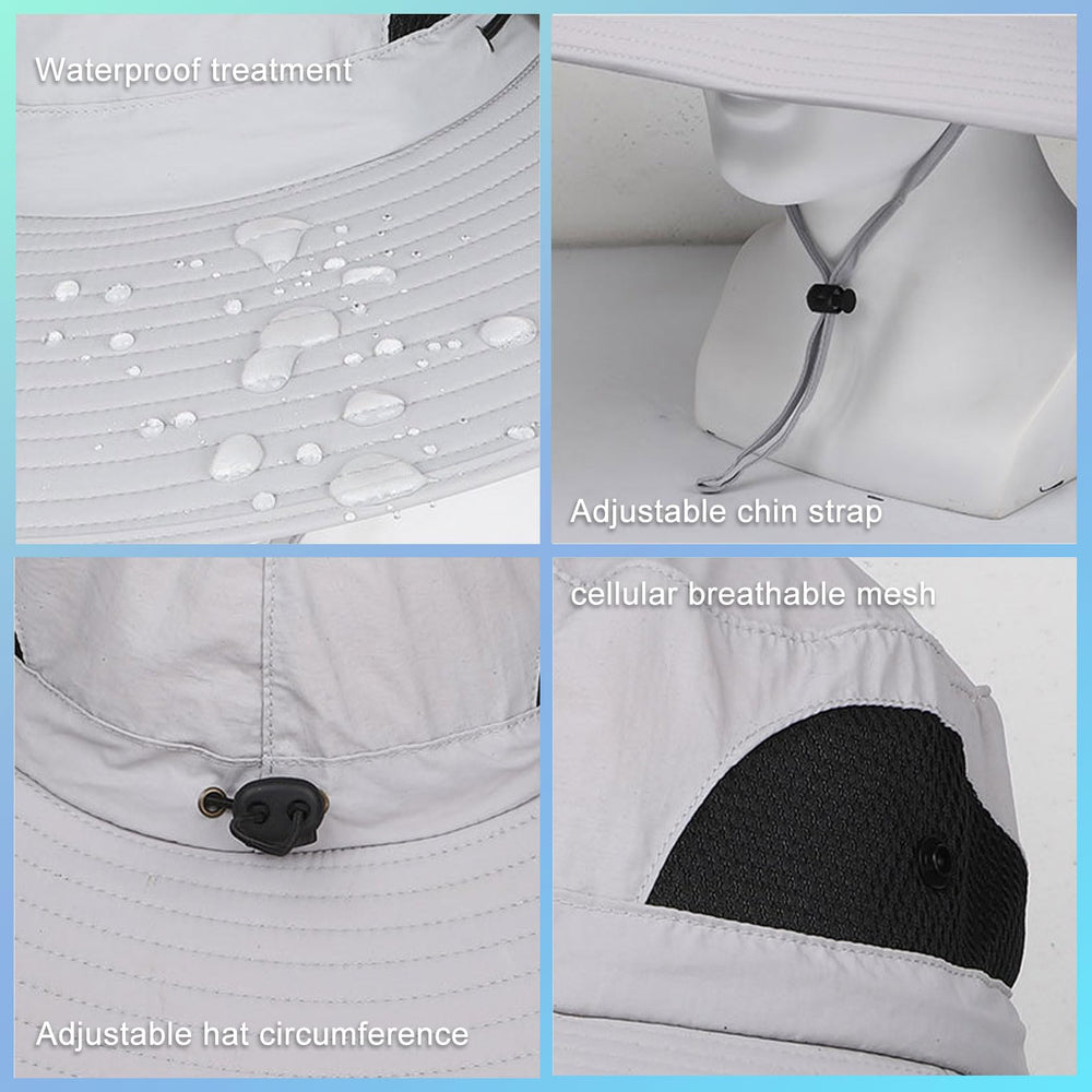 GL SUIT hat provides UPF50+ coverage for sun safety.