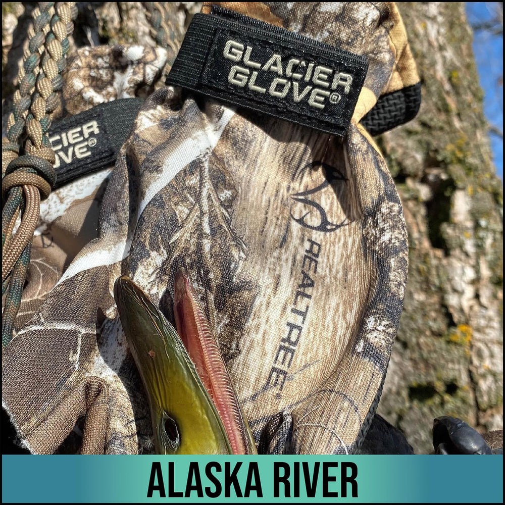 Glacier Glove Alaska River Realtree Edge pattern adds camouflage style for outdoor activities.