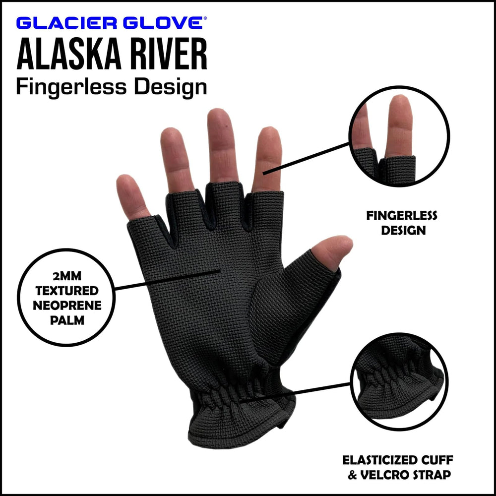 Glacier Glove Alaska River sharkskin palm detail highlights non-slip grip in wet conditions