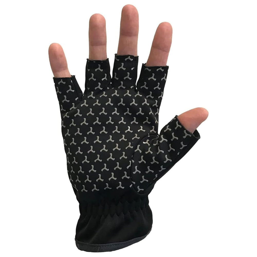 Close-up of silicone palm grip on Cold River Fingerless Gloves