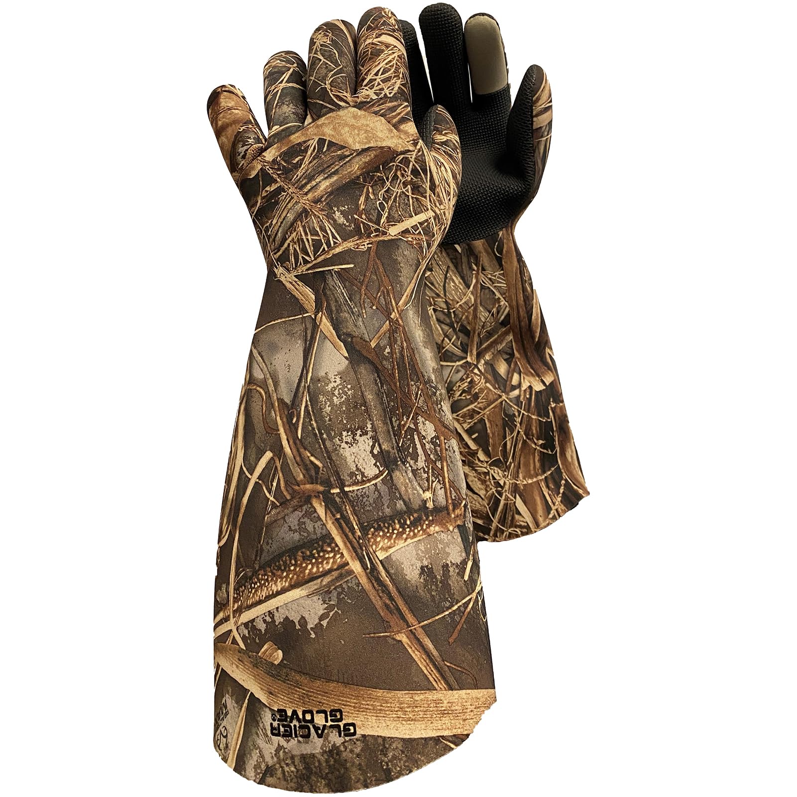Glacier Glove decoy glove elbow-length closed for waterproof protection in cold water.