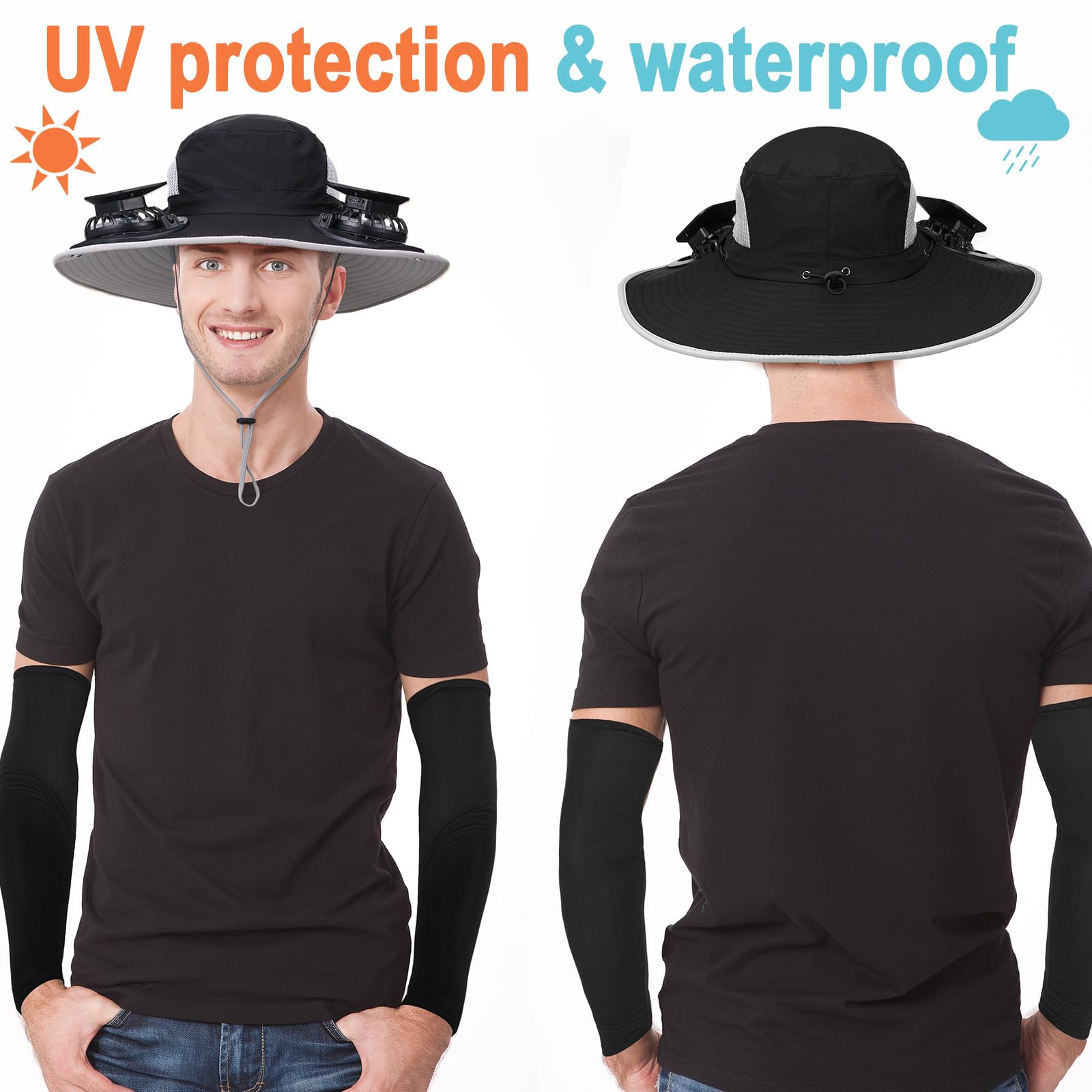 Glitopper outdoor activities scenario shows hat and sleeves during hiking or fishing.