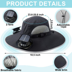 Glitopper solar fan cap closeup demonstrates built-in blades for cooling on hot days.