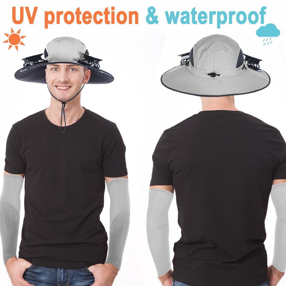 Glitopper solar fan hat USB charging feature for easy power on the go.