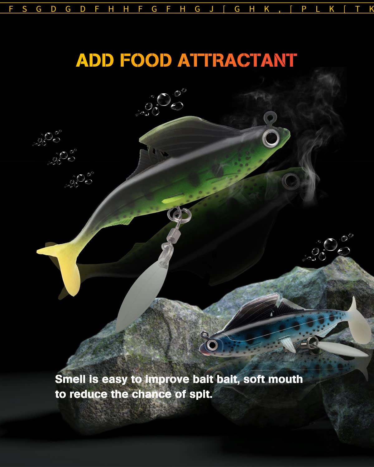 GLL dorsal fin hides the hook to reduce snagging and grass interference.