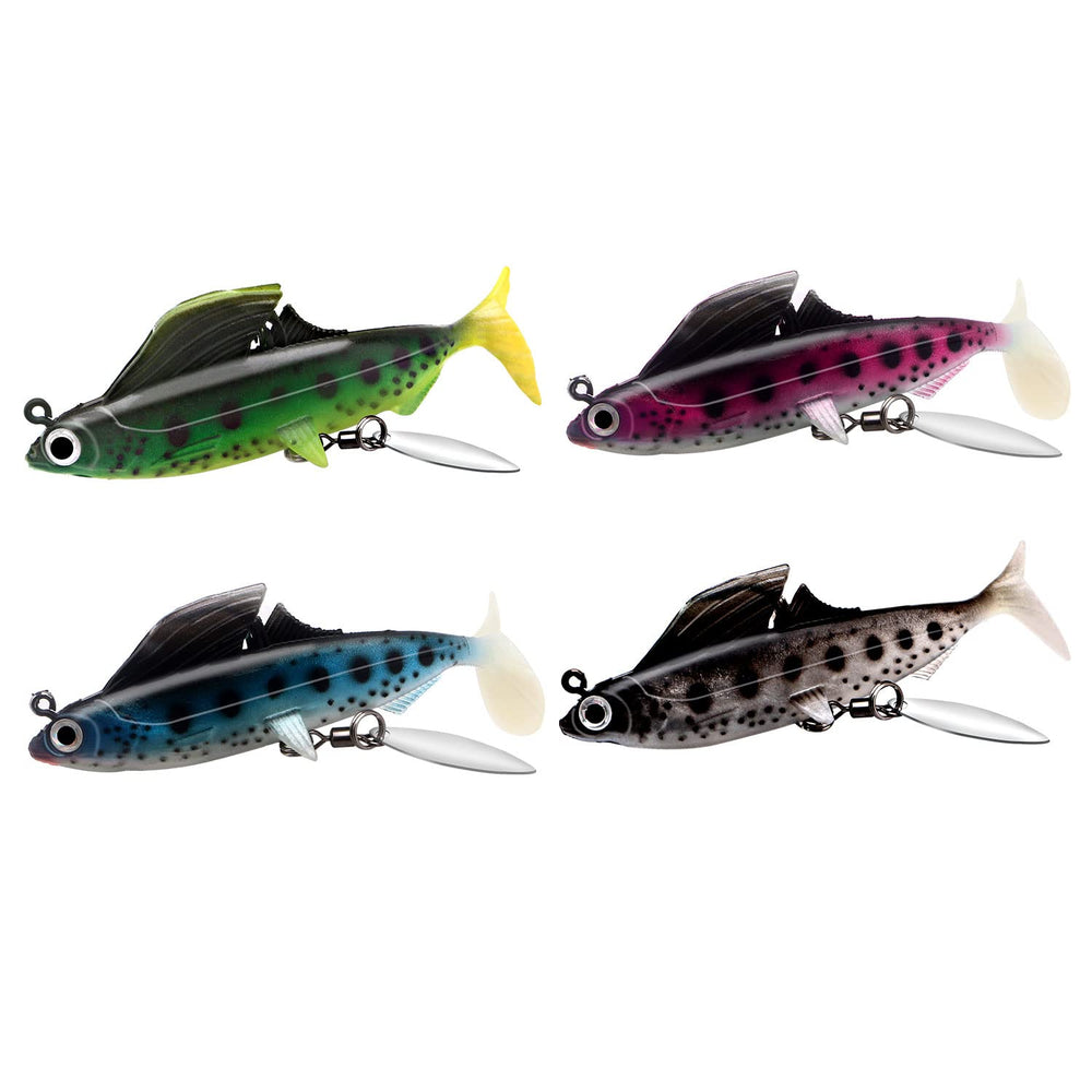 GLL soft plastic swimbait with rotating leaves boosts bass prospects in deep water.