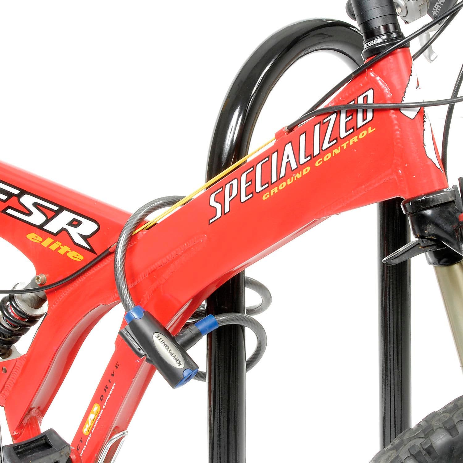 Global Industrial 41-inch Wave Bike Rack base-mounted for secure anchoring