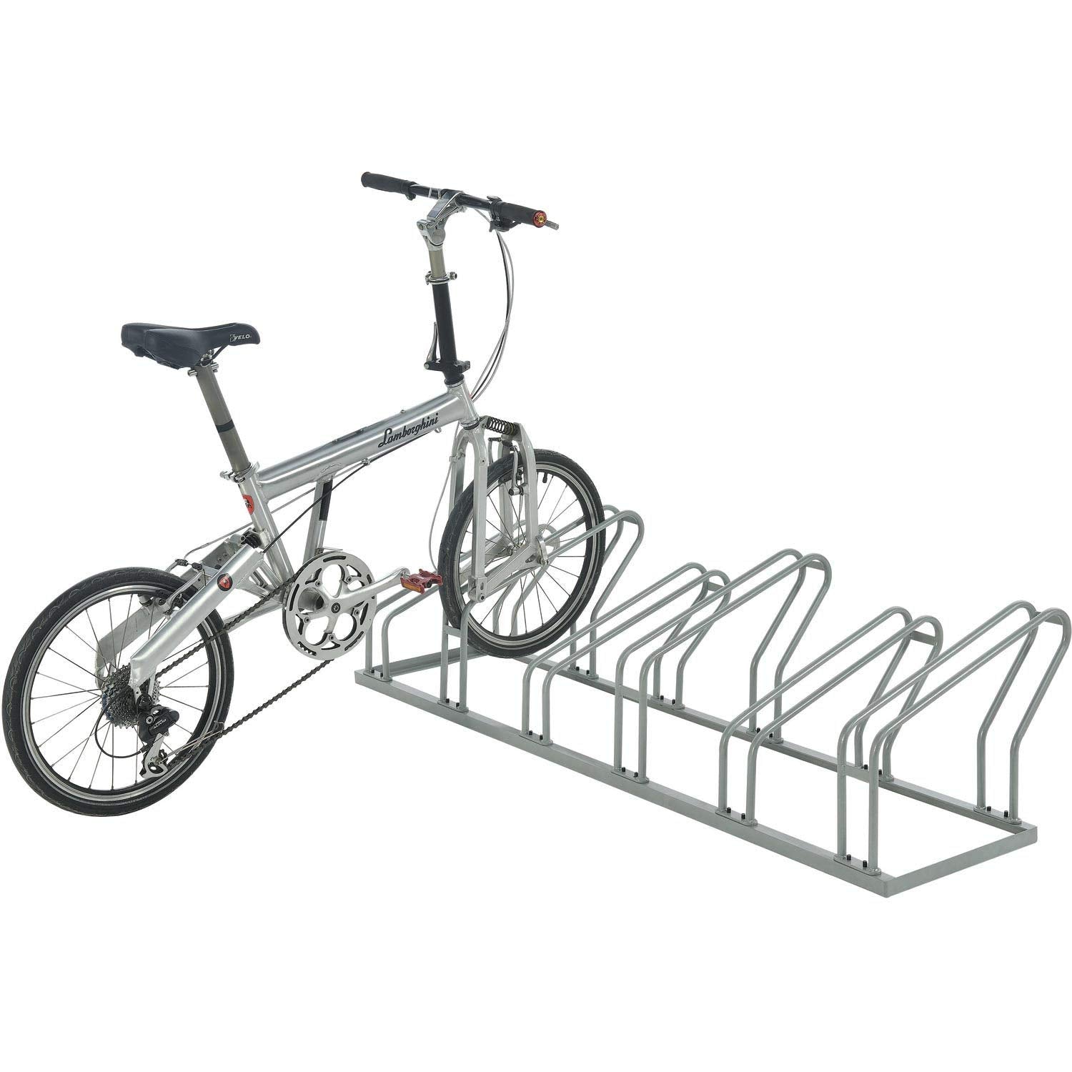 Global Industrial low-profile bike rack with durable epoxy coating resists weather and wear